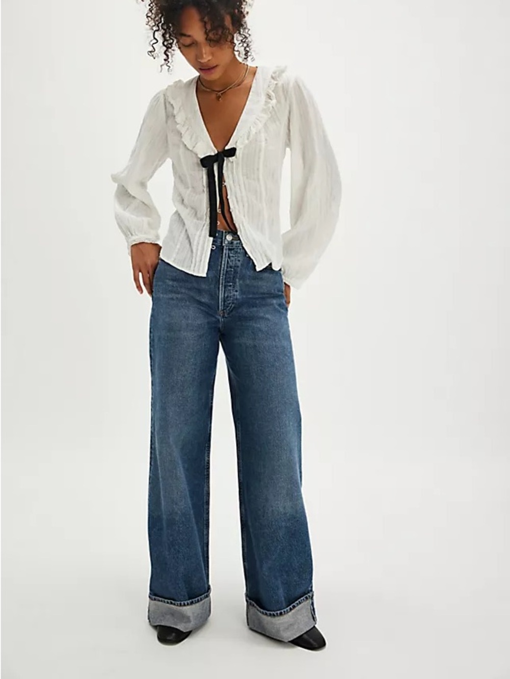 AGOLDE Dame High-Rise Wide-Leg Cuffed Jeans - Picture 2 of 9